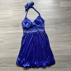 Trixxi Royal Blue Rhinestone Halter Formal Dress